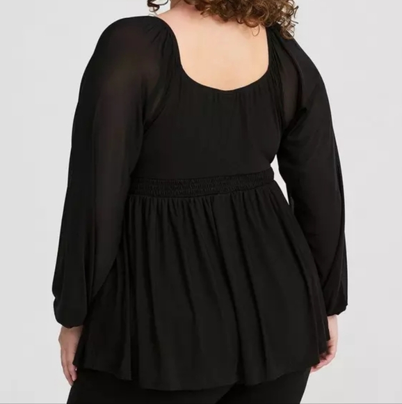 Torrid Deep Black Stretch Mesh V-Neck Smocked Waist Babydoll Top Size 1X - Picture 4 of 15